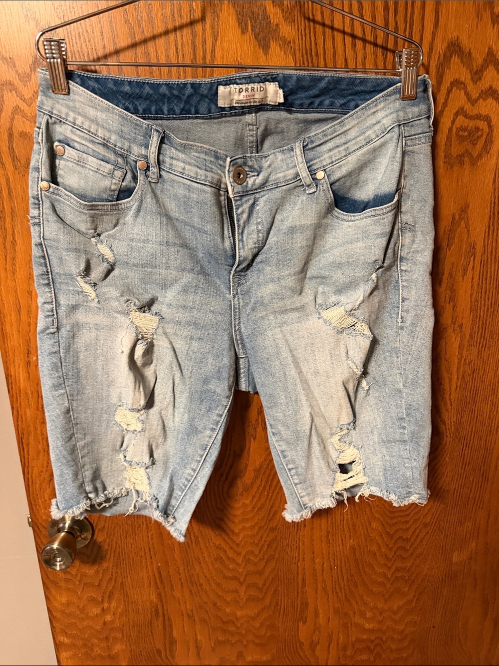 torrid Light Blue Distressed Denim Bermuda Shorts
